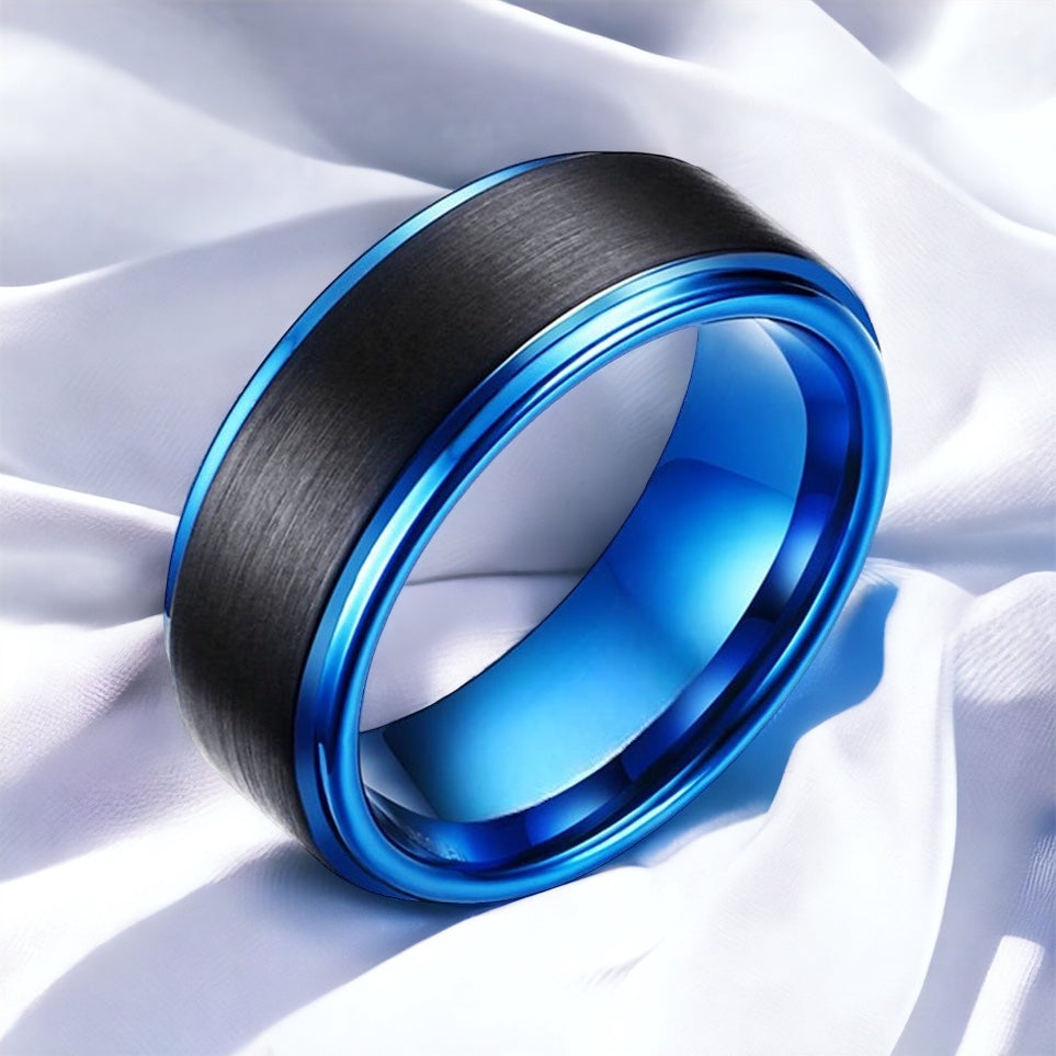 Midnight Ocean Blue Tungsten Ring