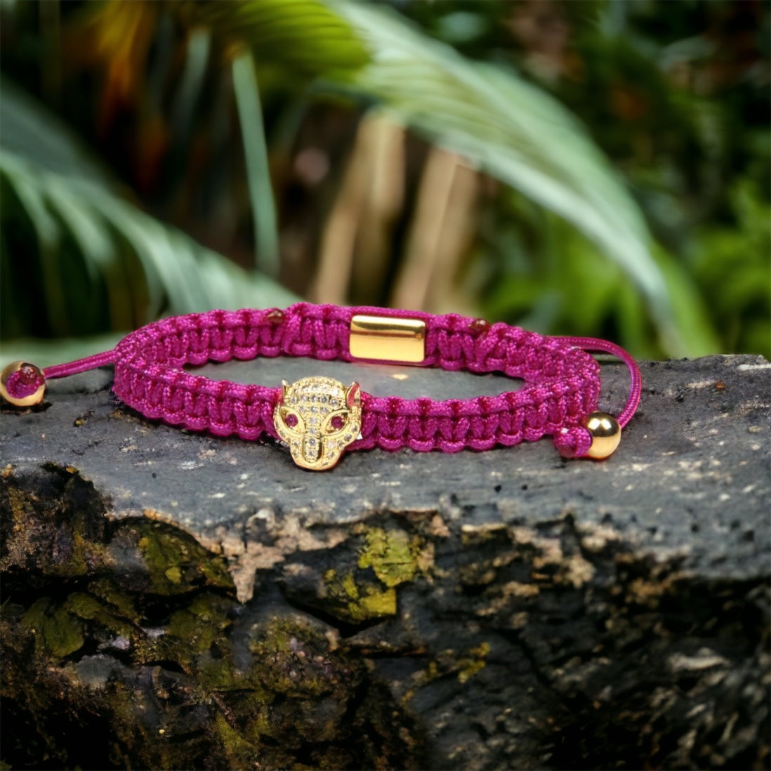 Fuchsia Feline Macrame Bracelet