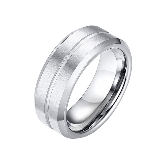 ConcaveShine Brushed Silver Tungsten Ring