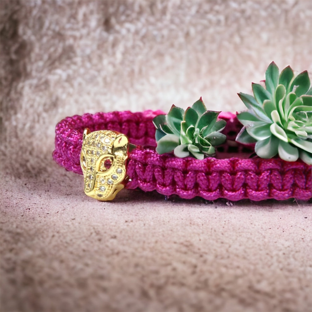 Fuchsia Feline Macrame Bracelet