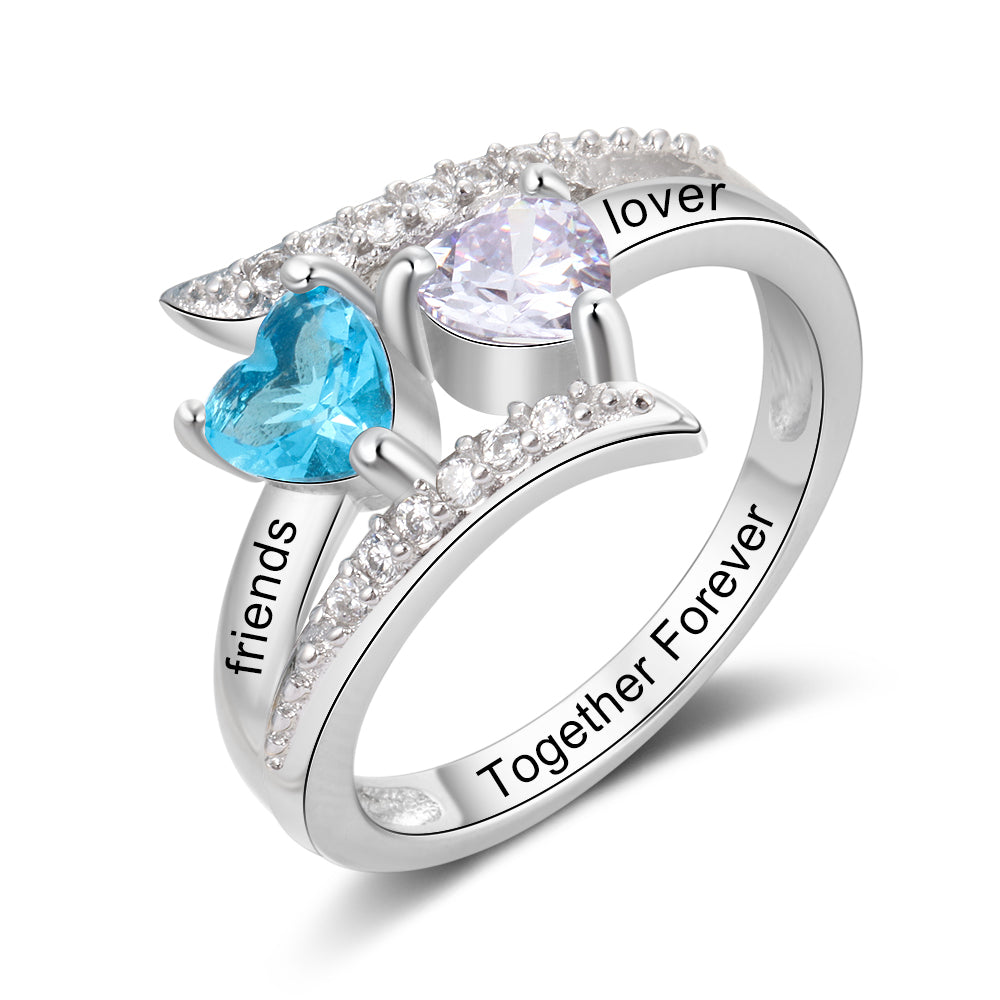 Double Hearts Flair Birthstone Ring