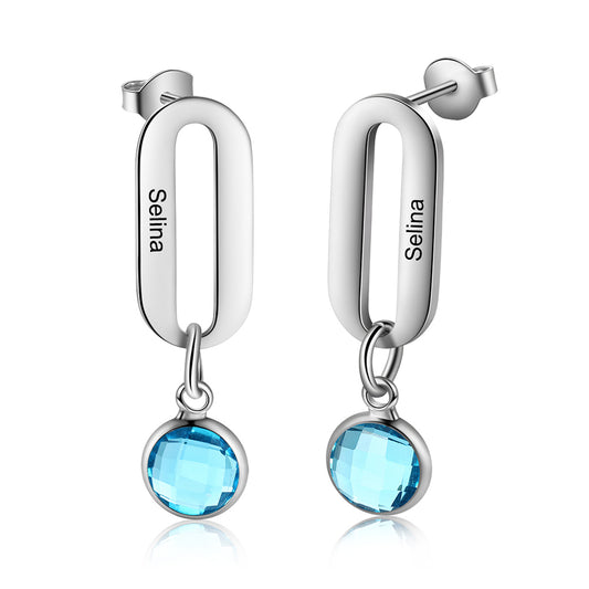 Dangling Birthstone Oval Earrings