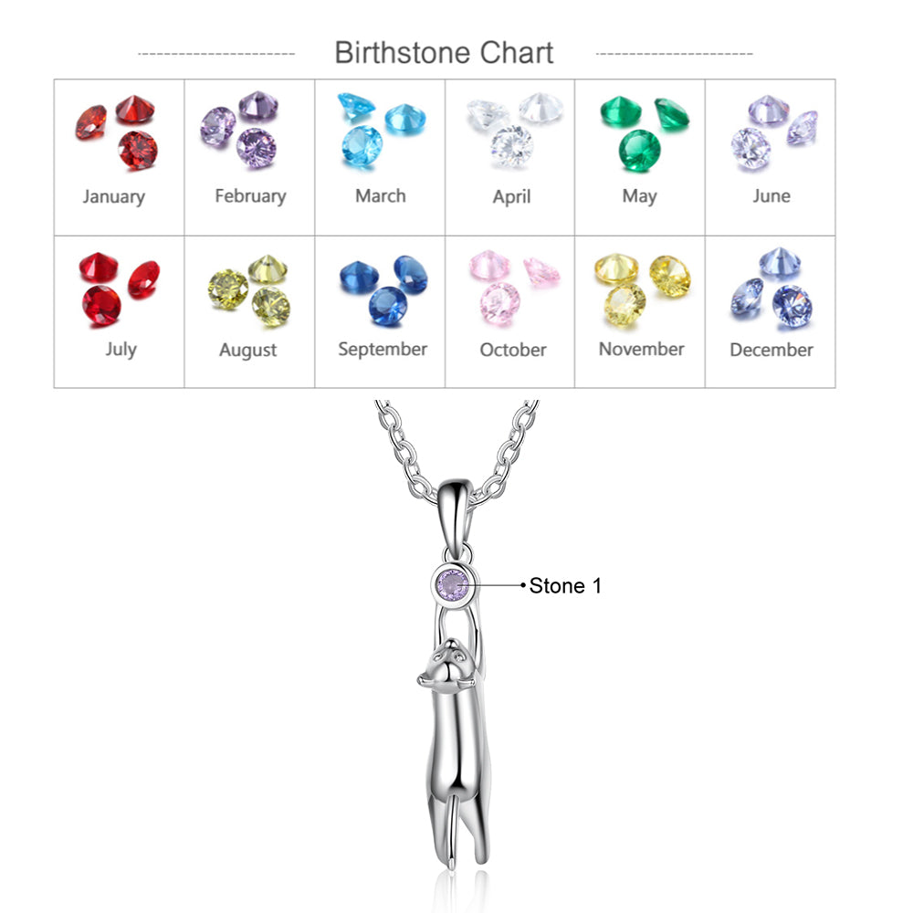 Pouncing Cat Birthstone Necklace
