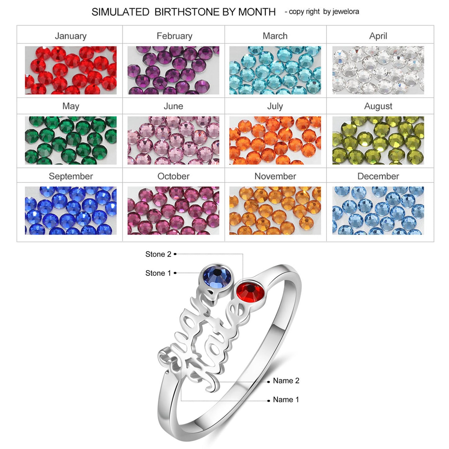 Double Name Birthstone Ring