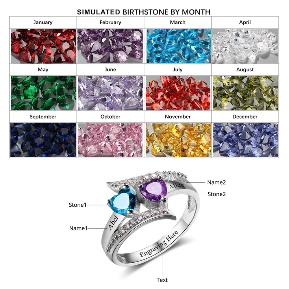 Double Hearts Flair Birthstone Ring