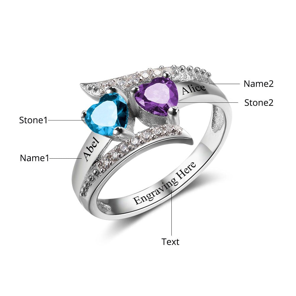 Double Hearts Flair Birthstone Ring