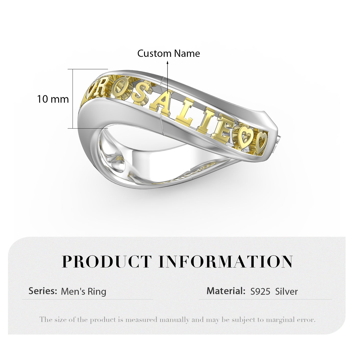 Name of Love Curve Couple 3D Rings