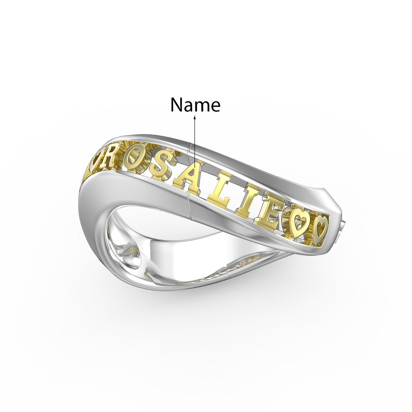 Name of Love Curve Couple 3D Rings