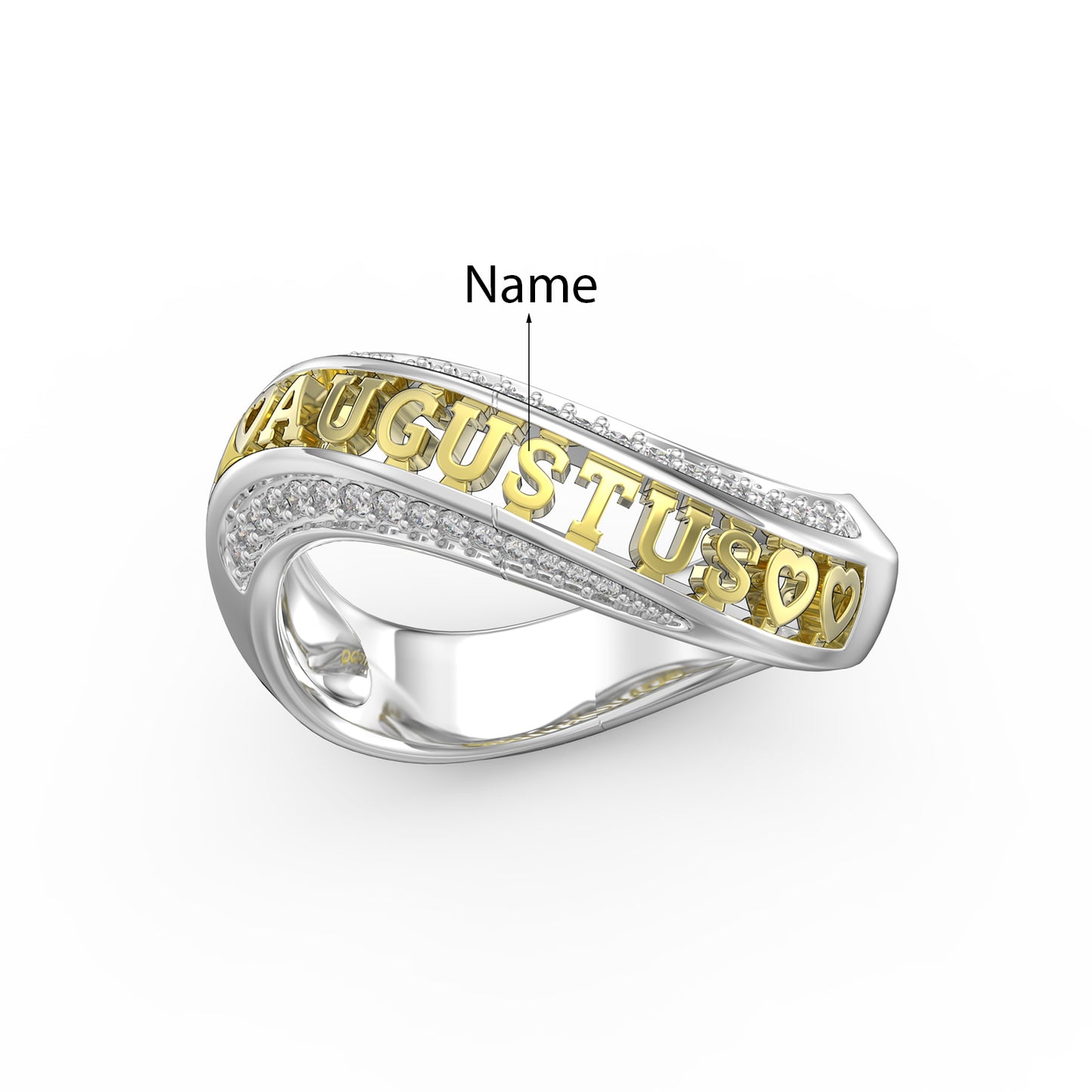 Name of Love Curve Couple 3D Rings