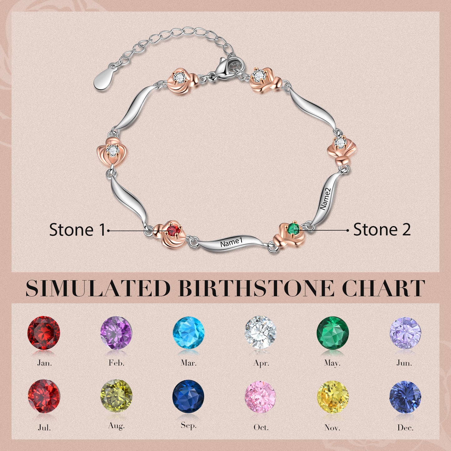 Rosy Bloom Birthstone Bracelet