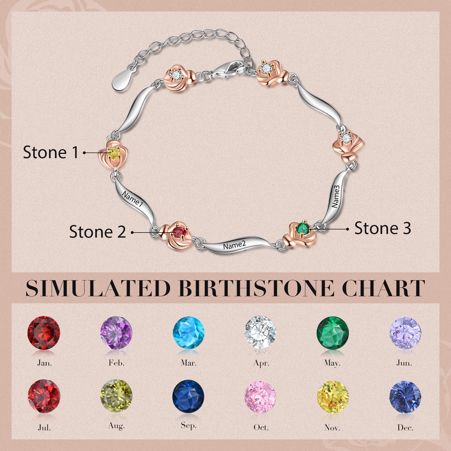 Rosy Bloom Birthstone Bracelet