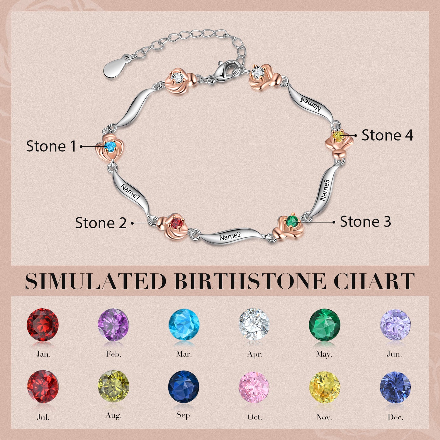 Rosy Bloom Birthstone Bracelet