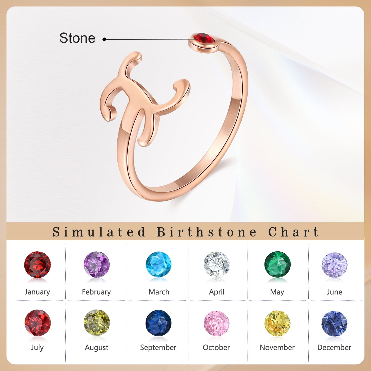 U-Initial Birthstone Ring