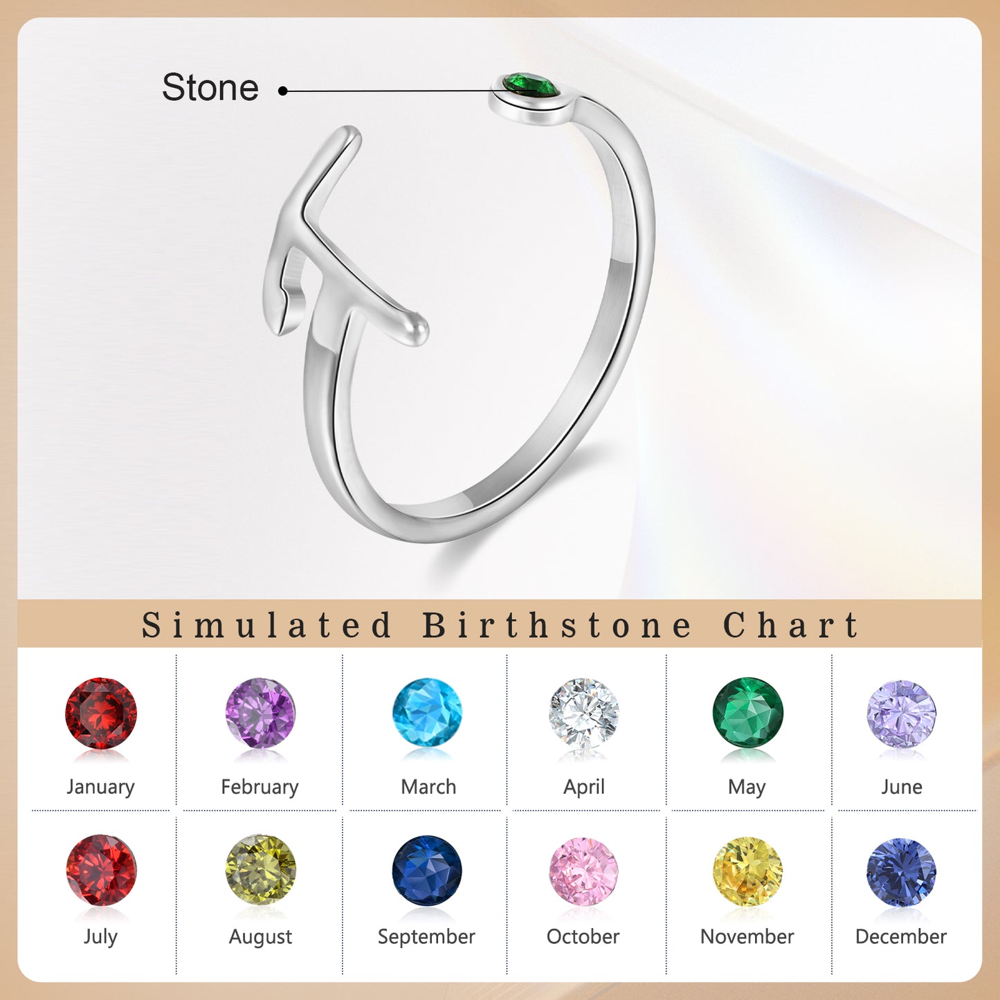 U-Initial Birthstone Ring