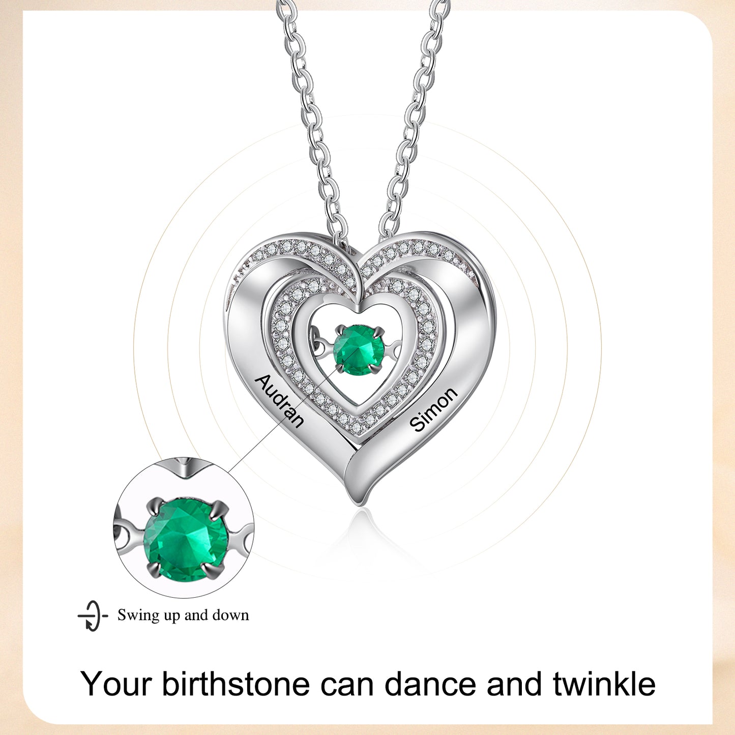 Dancing Hearts Birthstone Necklace