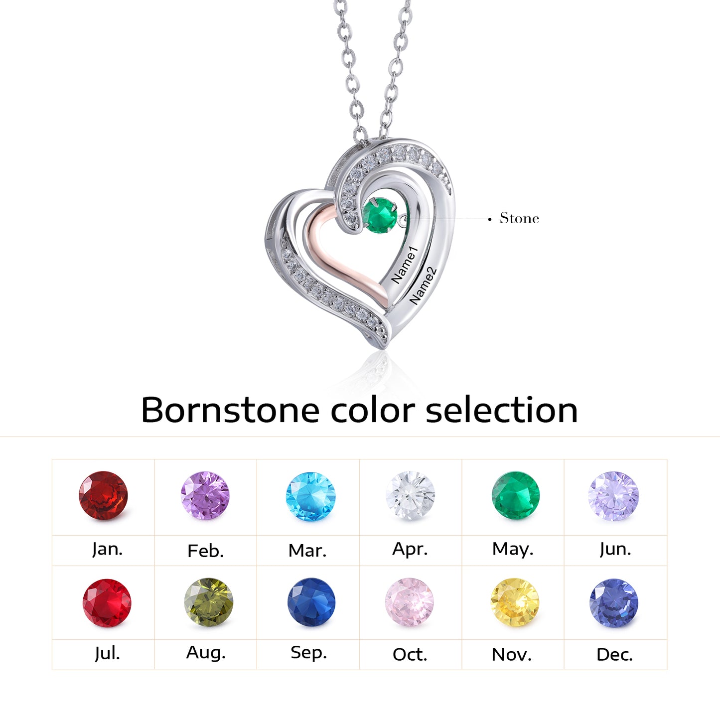 Two Hearts One Love Dancing Birthstone Necklace