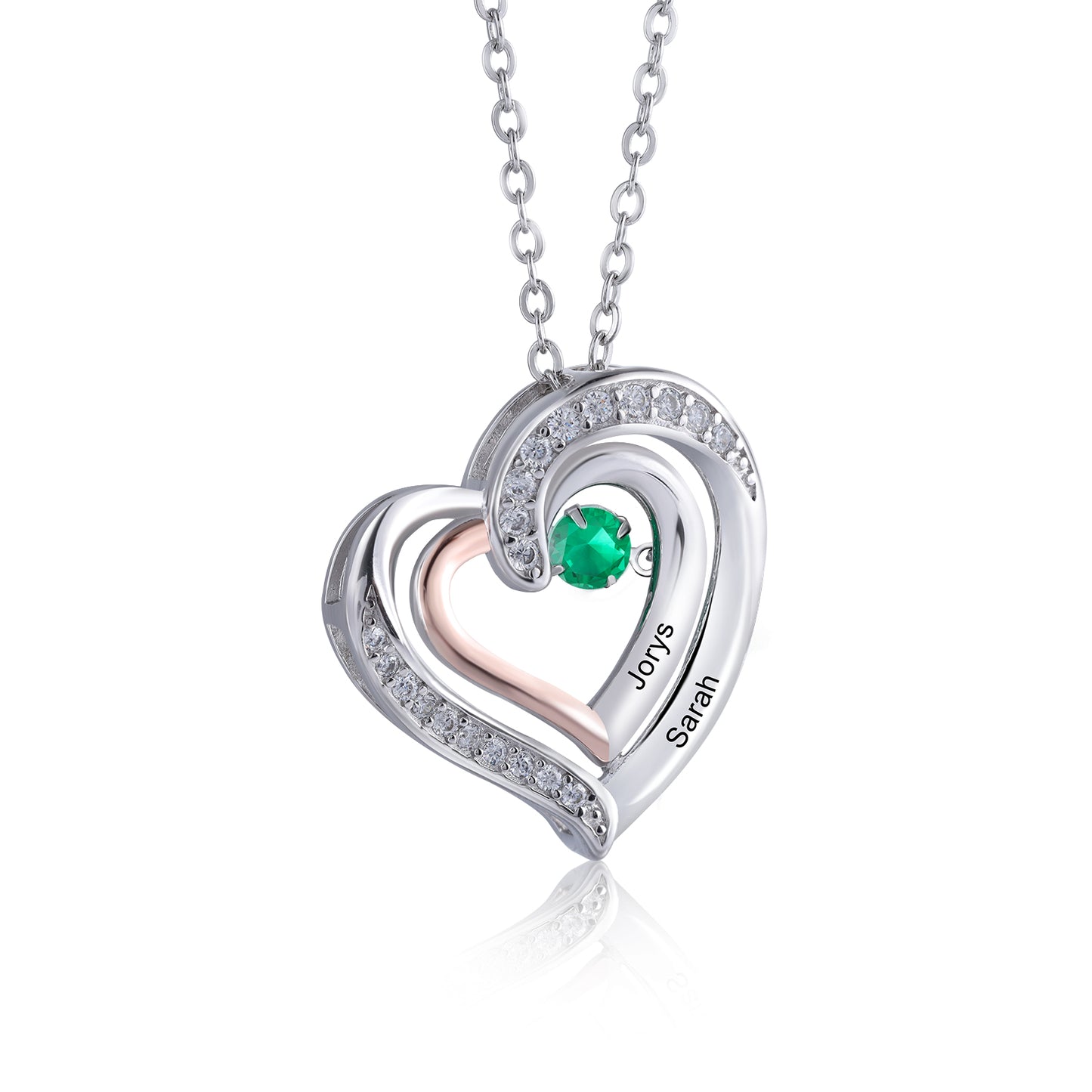 Two Hearts One Love Dancing Birthstone Necklace