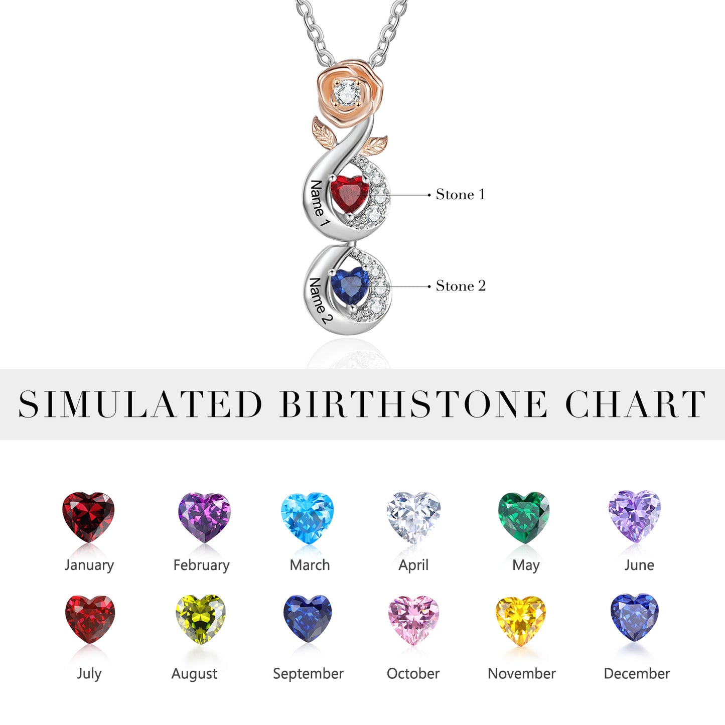 Rose of Heart Birthstone Necklace