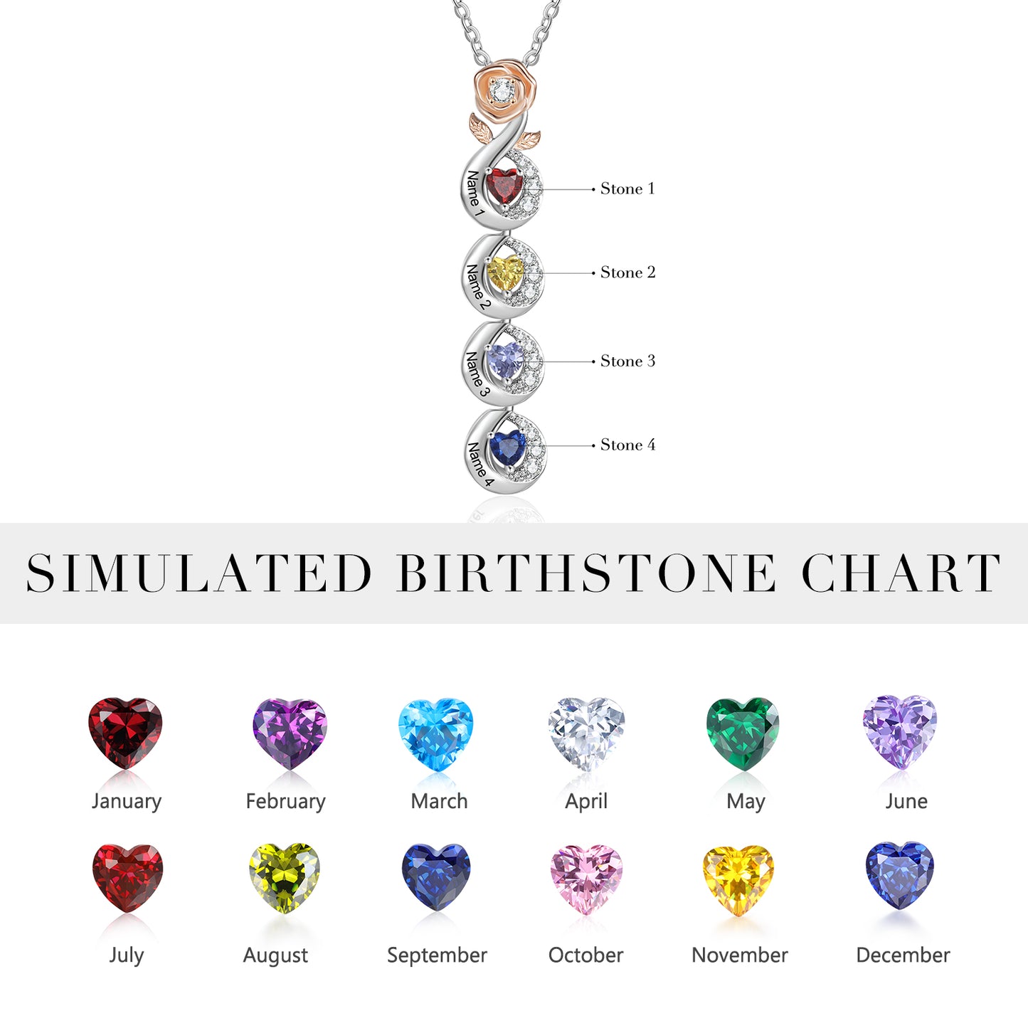 Rose of Heart Birthstone Necklace