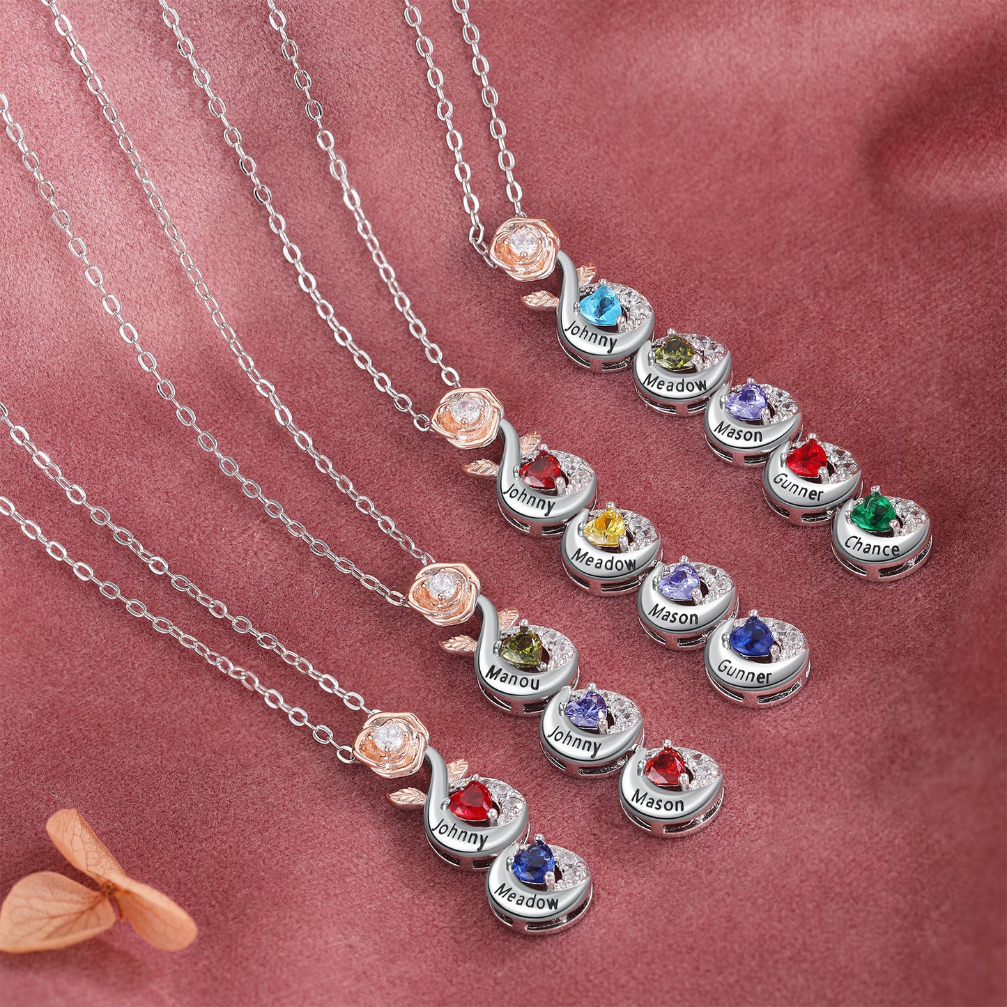 Rose of Heart Birthstone Necklace