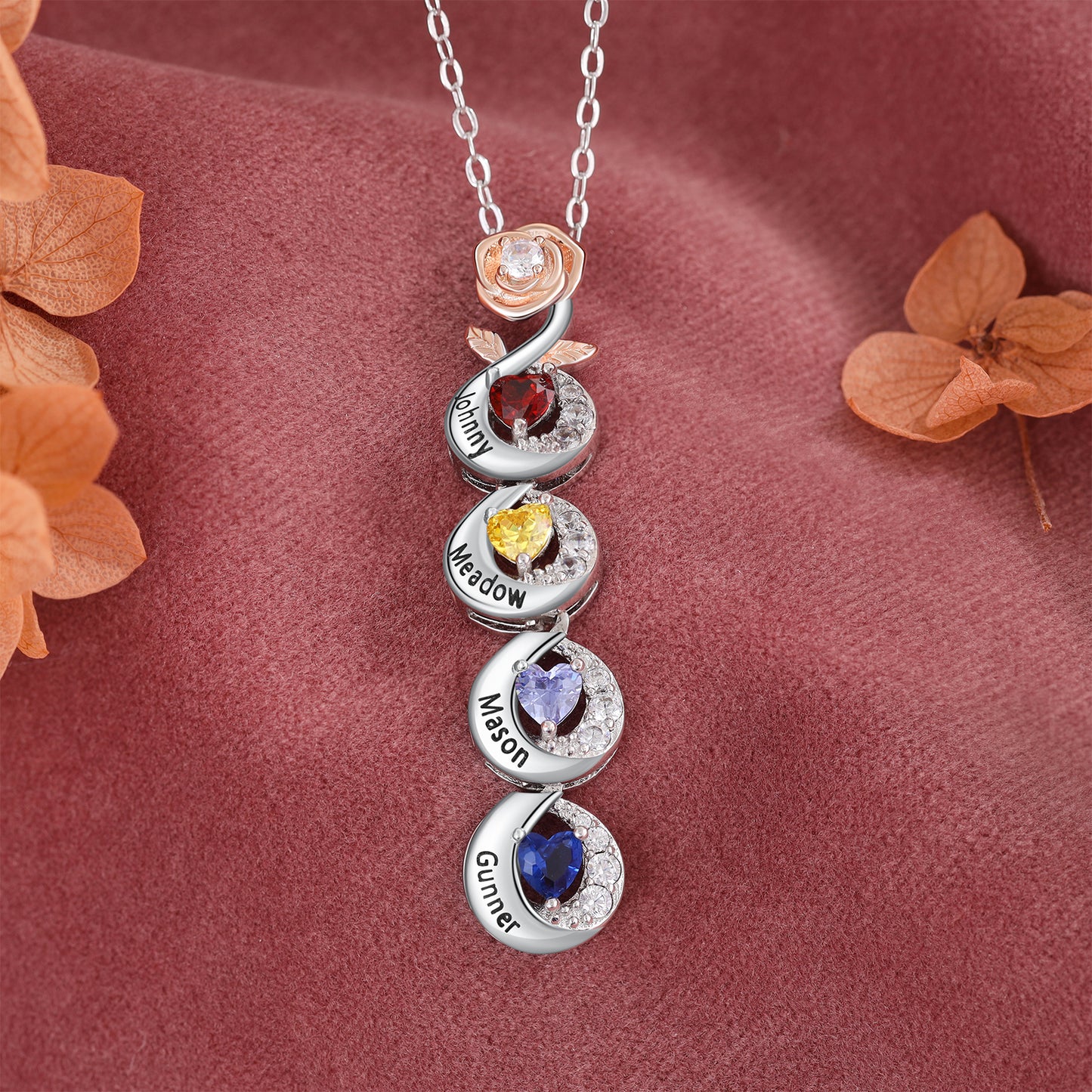 Rose of Heart Birthstone Necklace