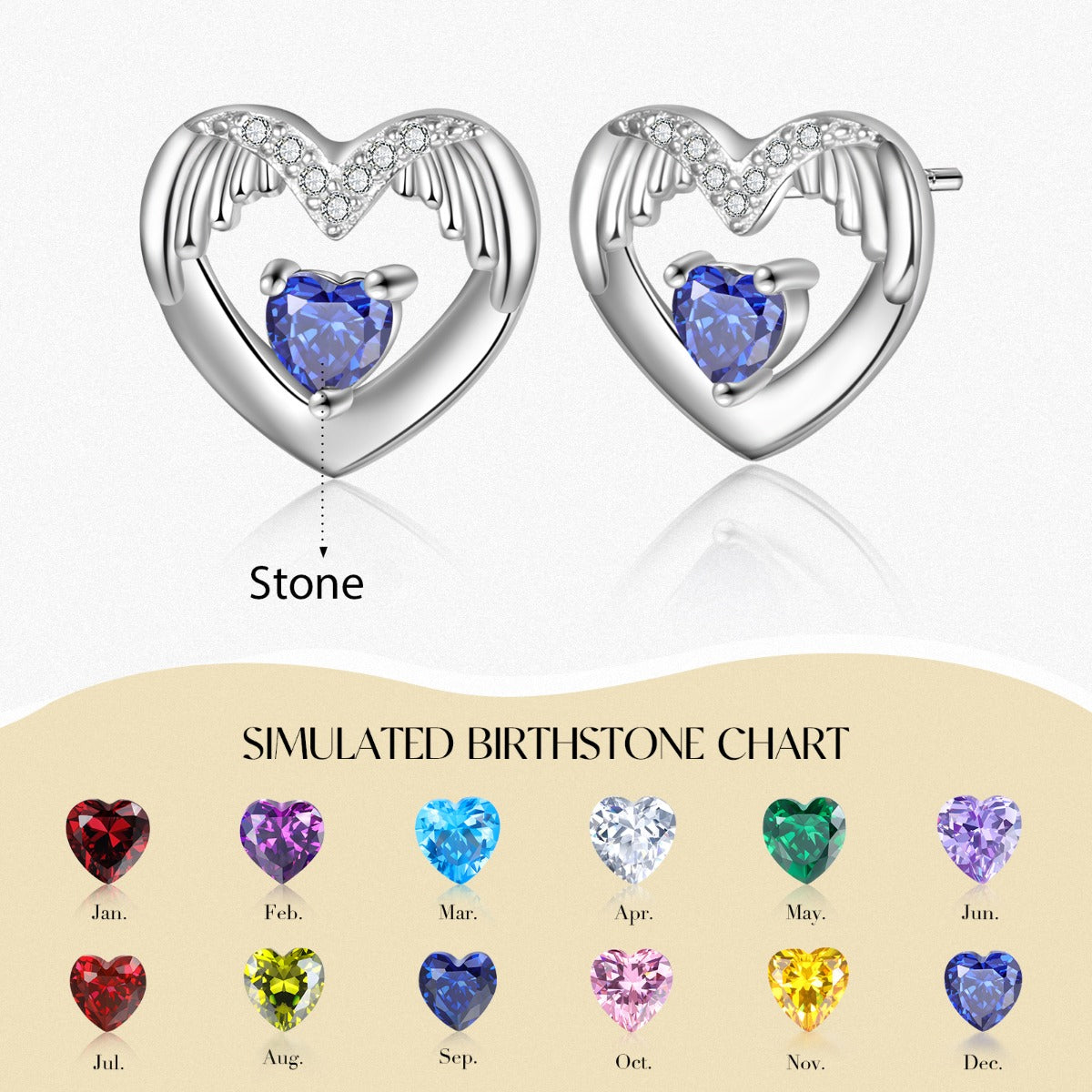 Angel Heart Birthstone Earrings