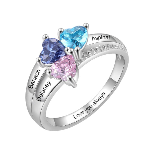 Three of Hearts Birthstone Ring
