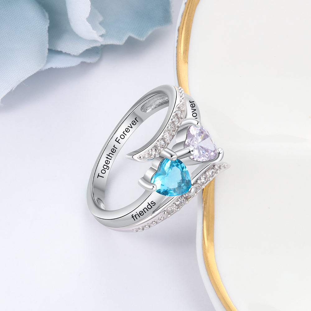 Double Hearts Flair Birthstone Ring