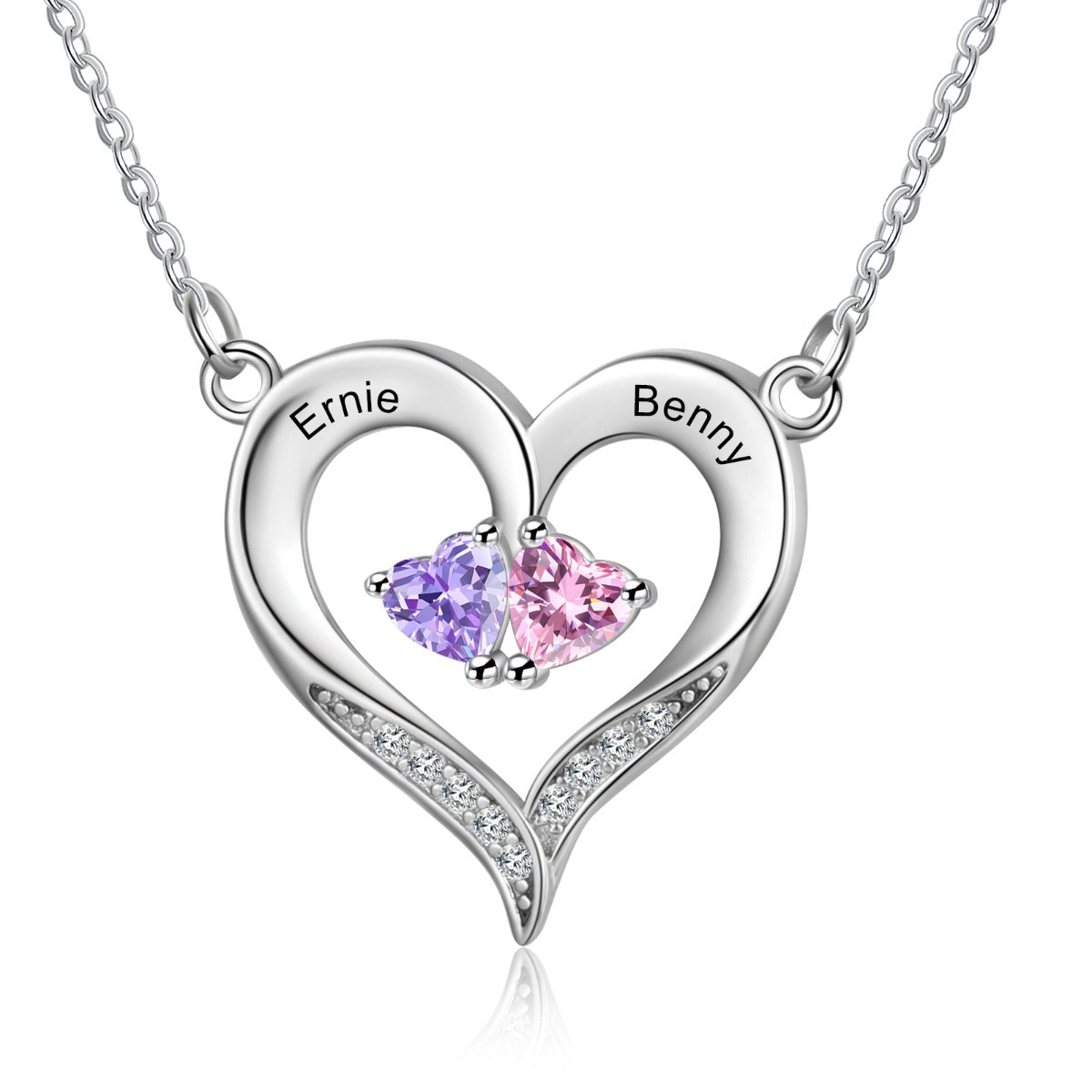 Mothers Birtstone and Initial Necklace Silver, Covey Necklace for Two  Children