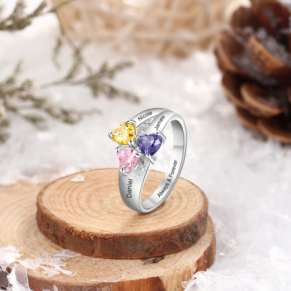 Triple Heart Birthstone Ring with Accents