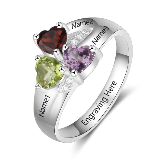 Triple Heart Birthstone Ring with Accents