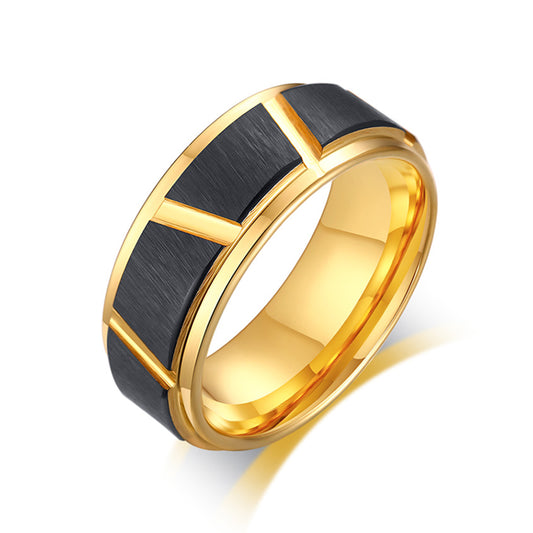 Black Facet Golden Tungsten Ring