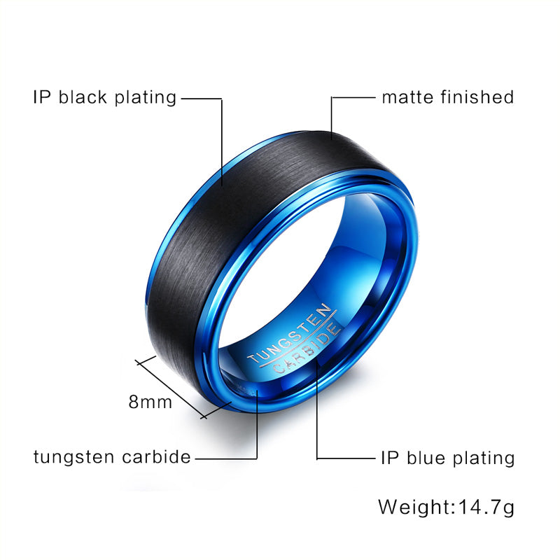 Midnight Ocean Blue Tungsten Ring