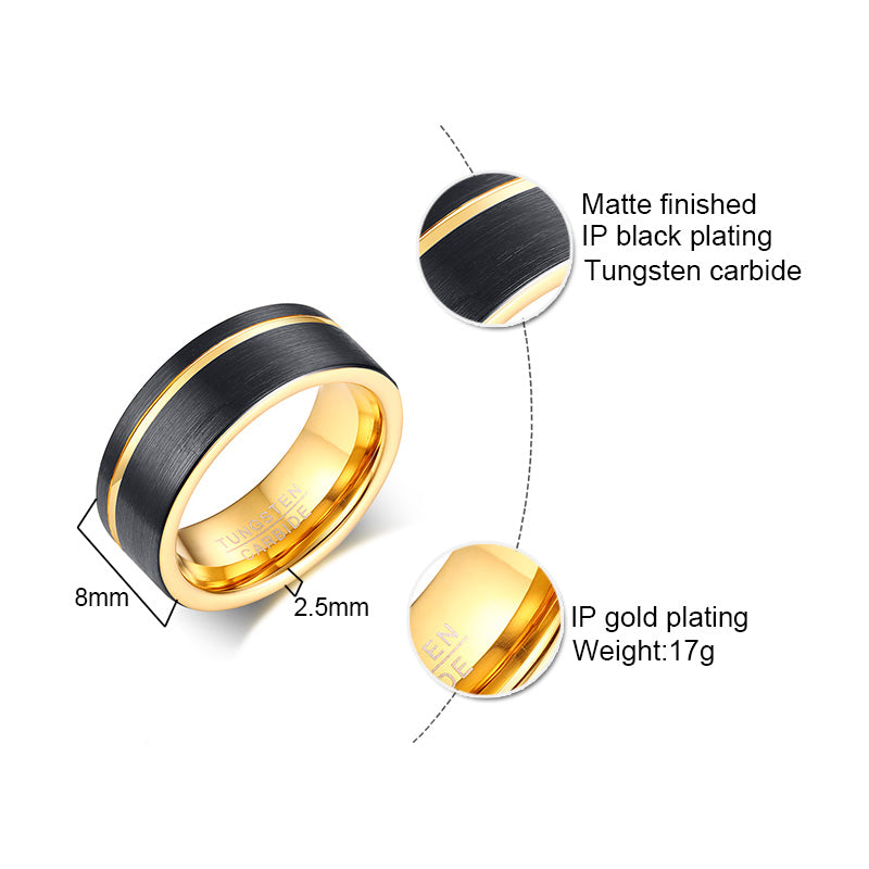 Noir Gold Groove Tungsten Ring