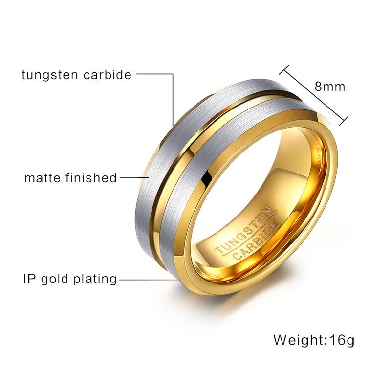 Silver Strike Gold Tungsten Ring