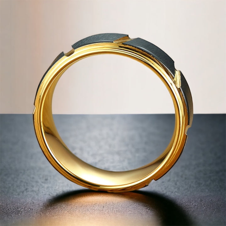 Black Facet Golden Tungsten Ring