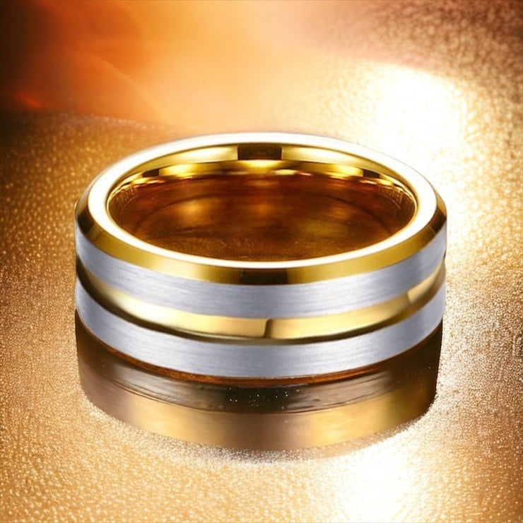 Silver Strike Gold Tungsten Ring