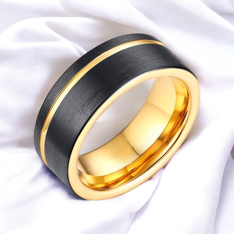 Noir Gold Groove Tungsten Ring
