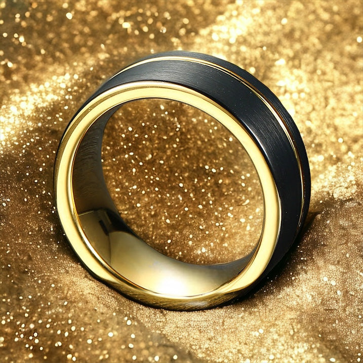 Noir Gold Groove Tungsten Ring