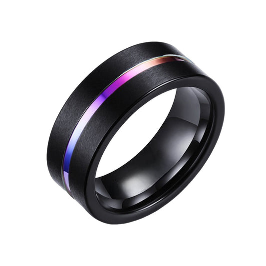 Rainbow Rille Tungsten Ring