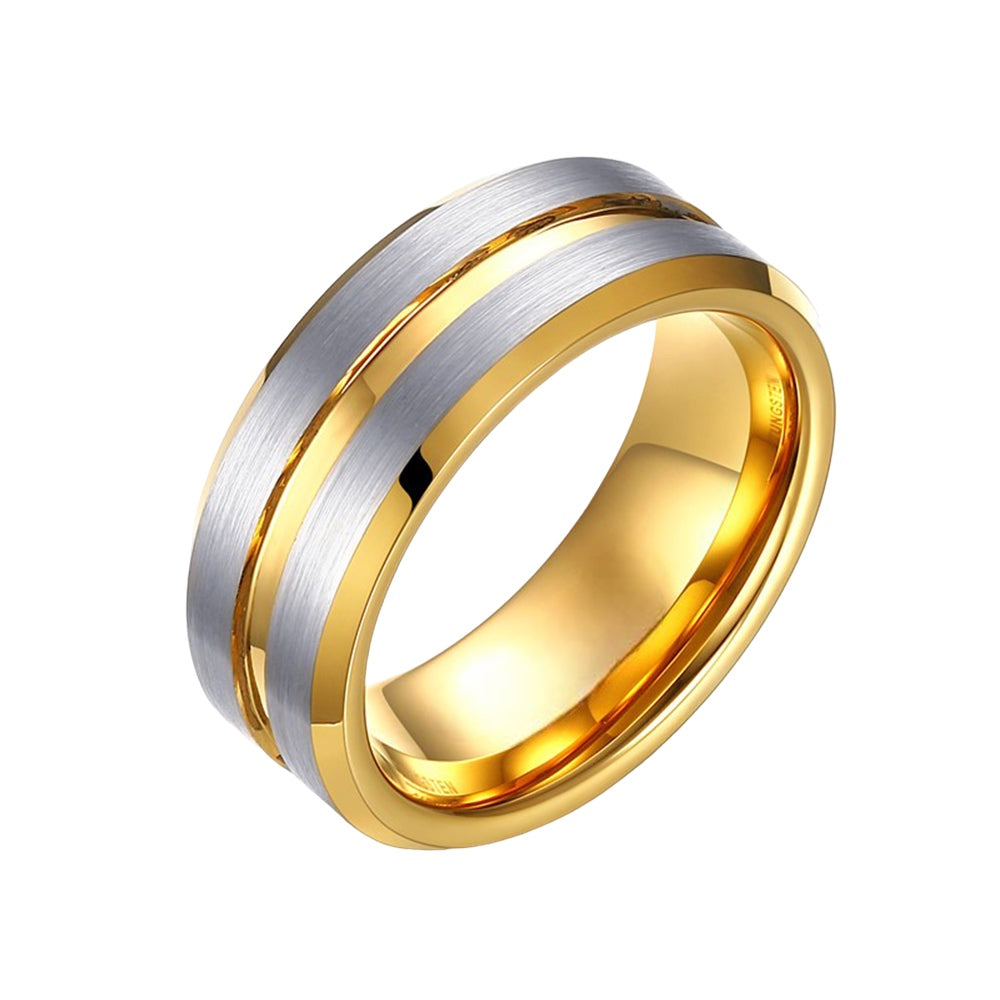 Silver Strike Gold Tungsten Ring