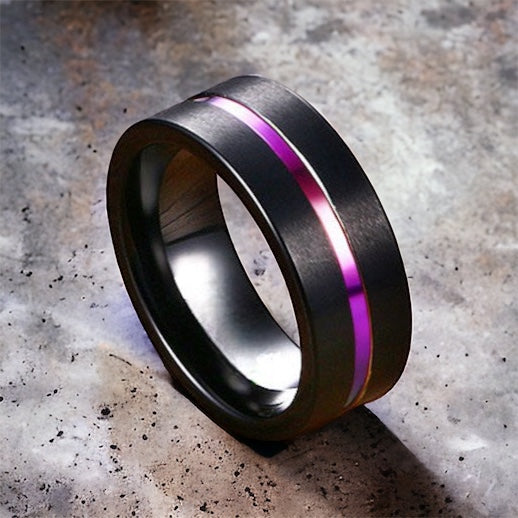 Rainbow Rille Tungsten Ring