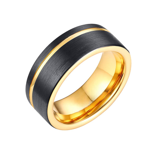 Noir Gold Groove Tungsten Ring