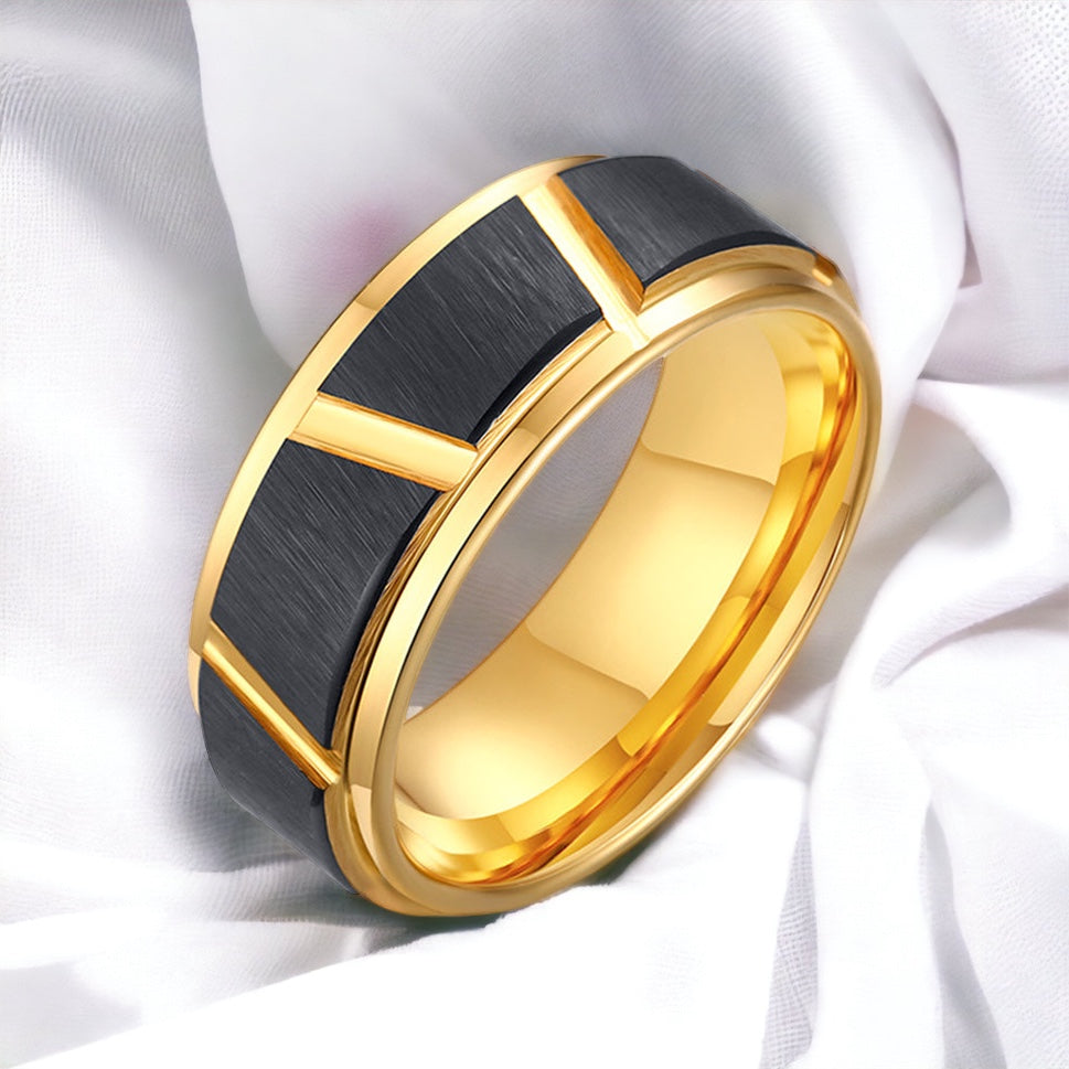 Black Facet Golden Tungsten Ring