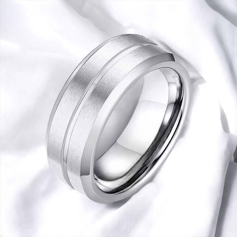 ConcaveShine Brushed Silver Tungsten Ring